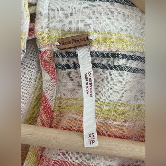 Free People Yellow Boho Tunic Babydoll Dress Size XS Cotton Fringe Oversized - Picture 5 of 11